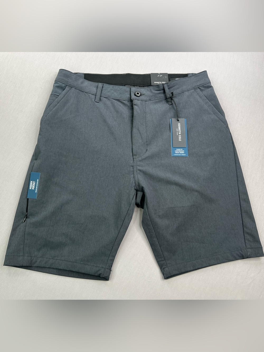 KENNETH COLE SLIM FIT LIGHTWEIGHT 9” TECH SHORTS BLACK HEATHER